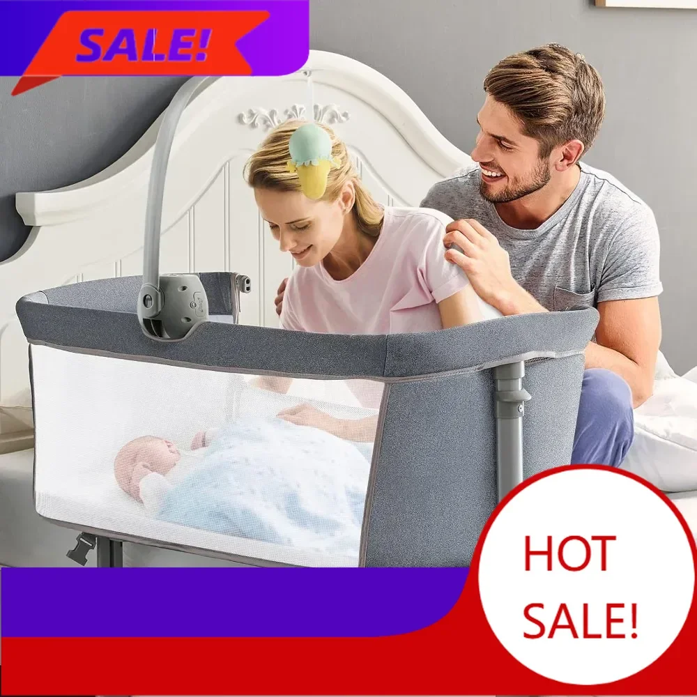 Hot salesBaby Bassinet Bedside Sleeper, Easy to Assemble Bassinets for Baby/Infants, Height Adjustable Bedside Bassinet for Newb