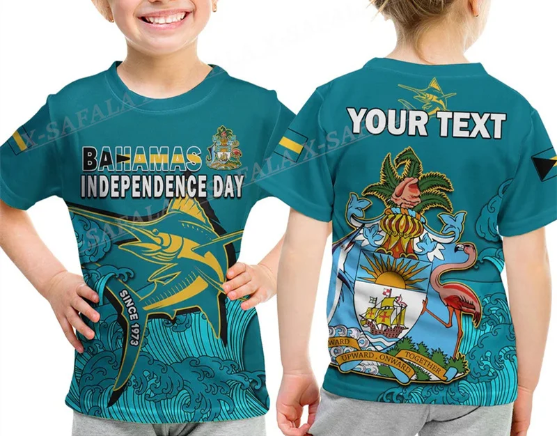 Love BAHAMAS Country Flag Coat Of Arms Kids Size Children 3D Print Mesh Fiber T-Shirt Summer Streetwear Shorts Sleeve Sport-1