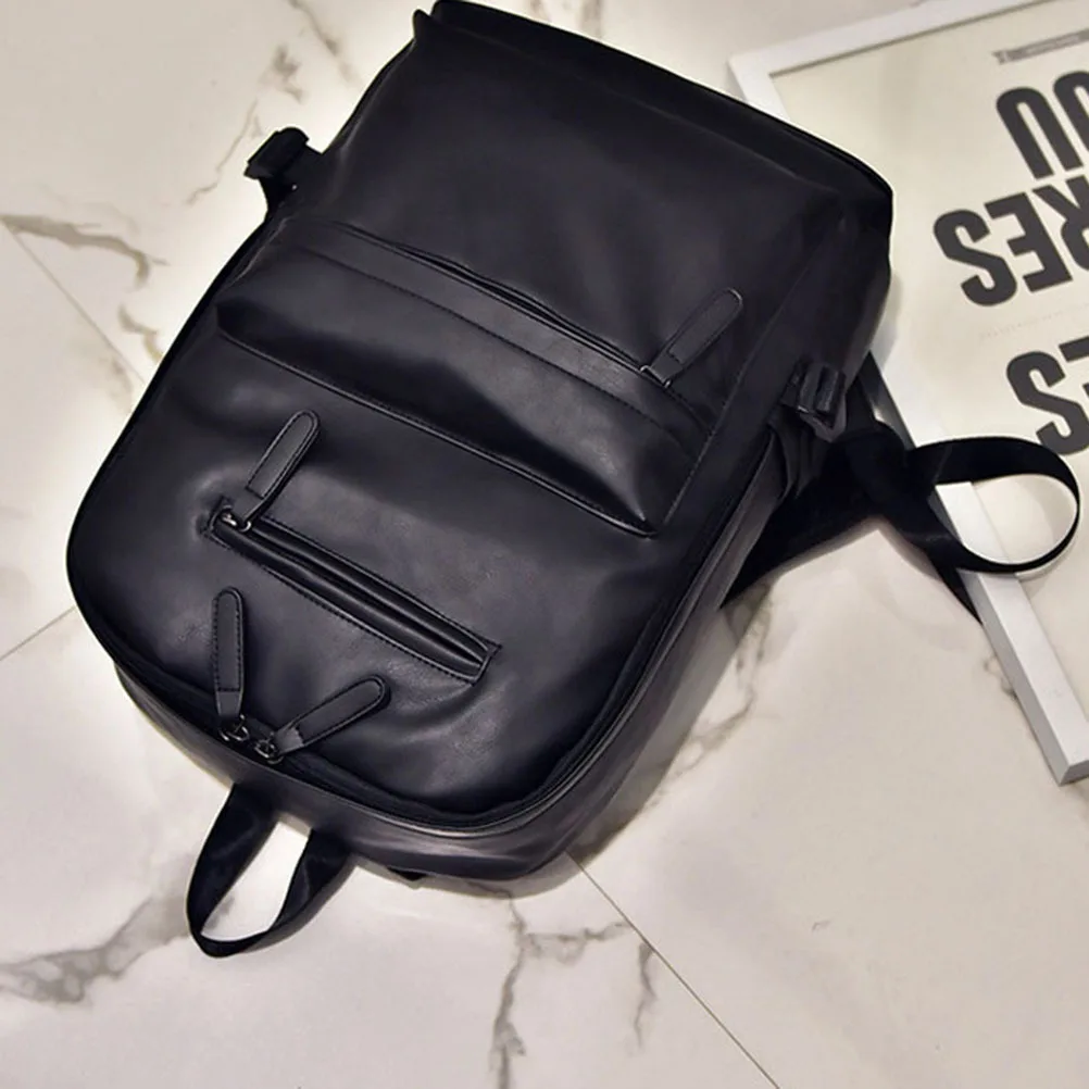 

Black PU Large Capacity Backpack Vintage Design School College Travel Business Bag Spacious Bookbag Backpack