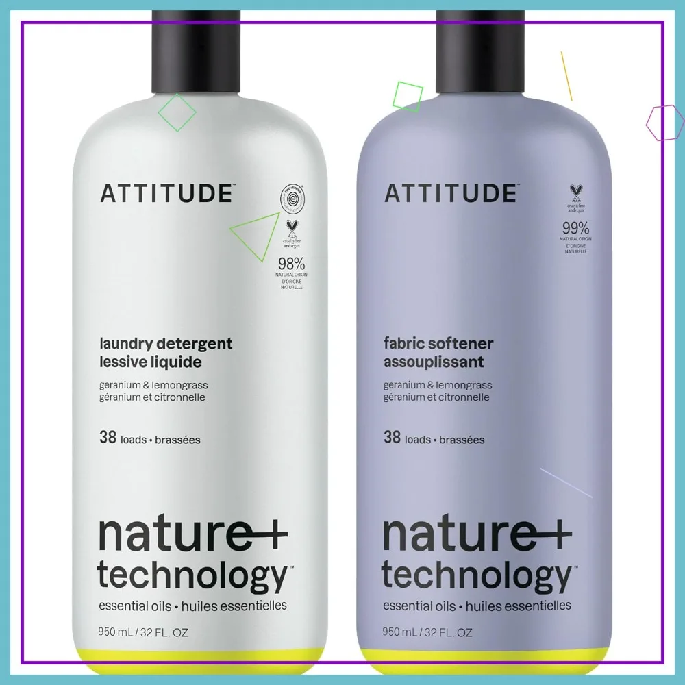 

Natural Laundry Detergent & Fabric Softener Kit, Gentle on Sensitive Skin, Geranium Lemongrass Scent, 2 Bottles 32 Fl Oz