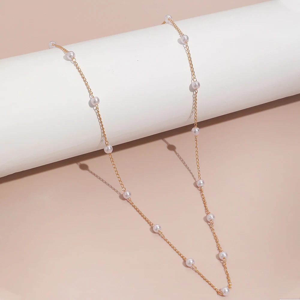 1Pcs New Jewelry Fashion Imitation Faux Pearl Clavicle Chain Choker Simple Design Metal Beaded Hollow-out Women's Decor Necklace