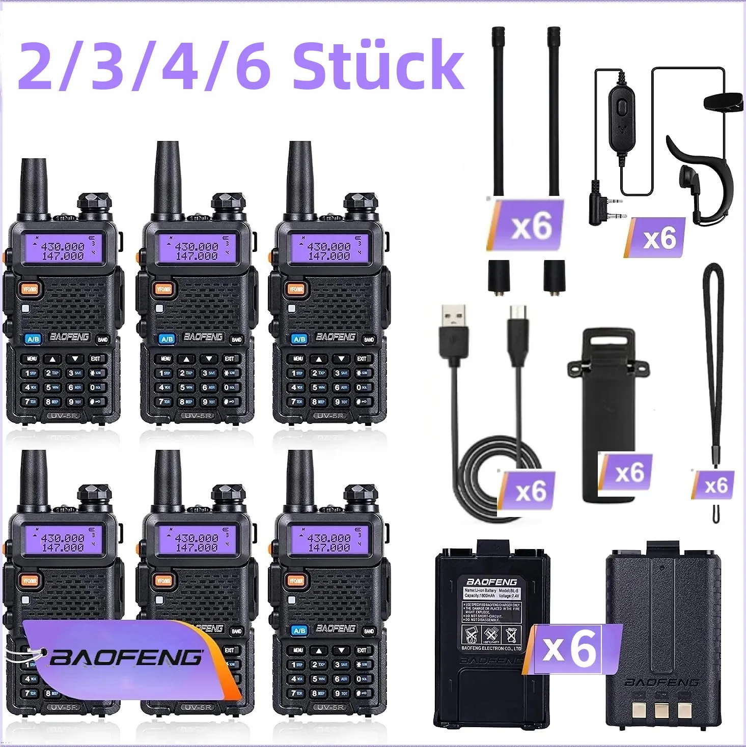 6/3 Stück Baofeng UV-5R 5W UHF/VHF Langstrecken-Dualband-Walkie-Talkie, leistungsstark, multifunktional für Jagd, Klettern, Wandern