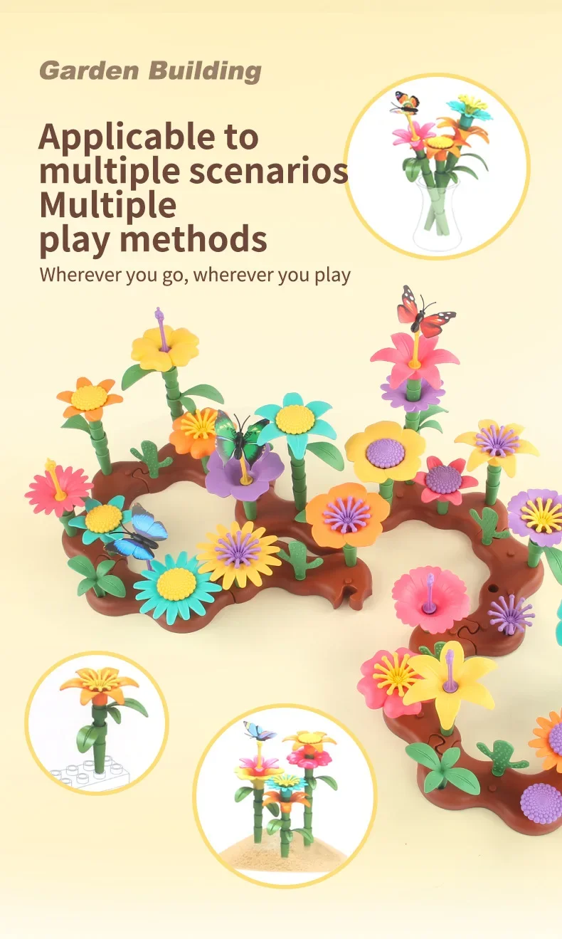 Diy flor jardim brinquedos exercício habilidades práticas casa criativa jogando arranjo de flores educacional para meninas blocos de construção