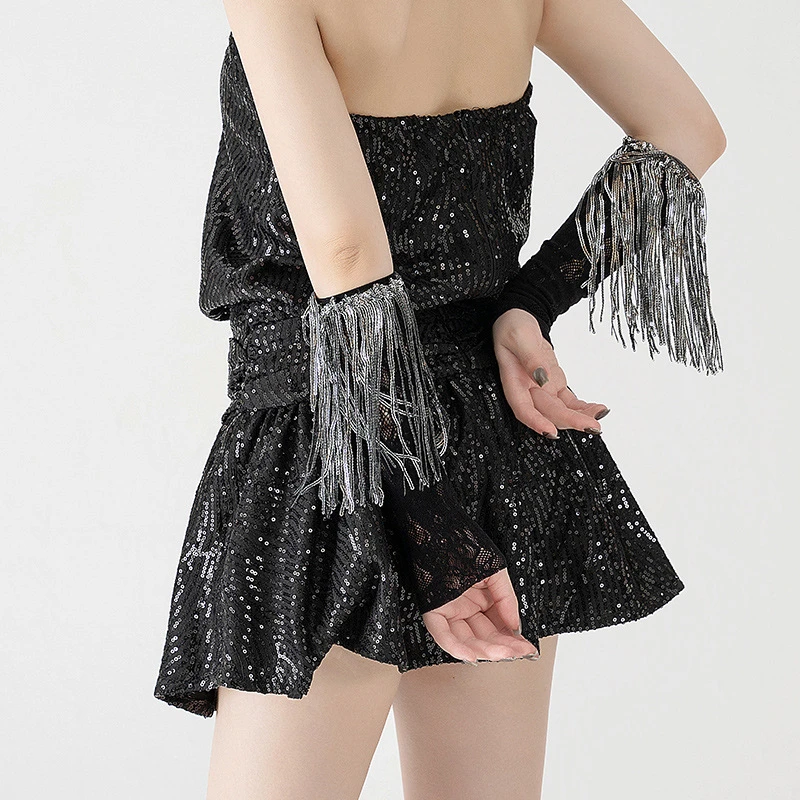 

Fashion Spicy Girl Sequin Tassel Fingerless Gloves Nightclub Stage Elastic Shiny Lace Arm Sleeves Dress Decorative Accessory