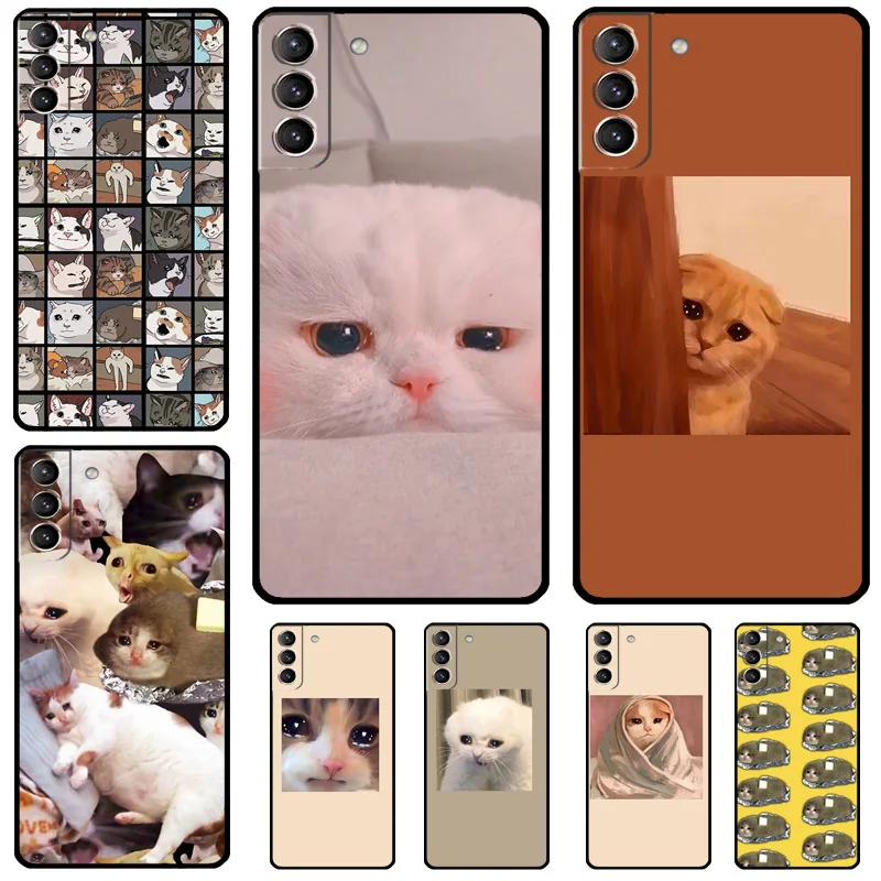 Crying Cat Memes Case For Samsung Galaxy S24 Ultra S23 Ultra S22 S21 S20 FE S8 S9 S10 Plus Note 10 20 Cover