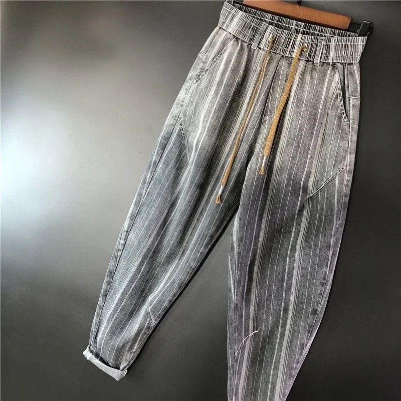 2024 Spring and Autumn New Fashion Trend Striped Printed Stretch Pants Men's Casual Loose Comfortable High Quality Jeans 28-36