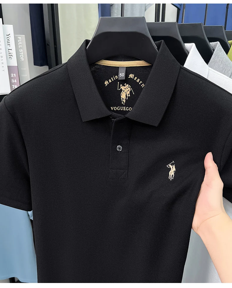 High-End 100% Baumwolle Kurzarm Polo Shirt Sommer Mode Luxus Marke Pony Stickerei T-Shirt Business Freizeit Golf Herrenkleidung – Detail 12