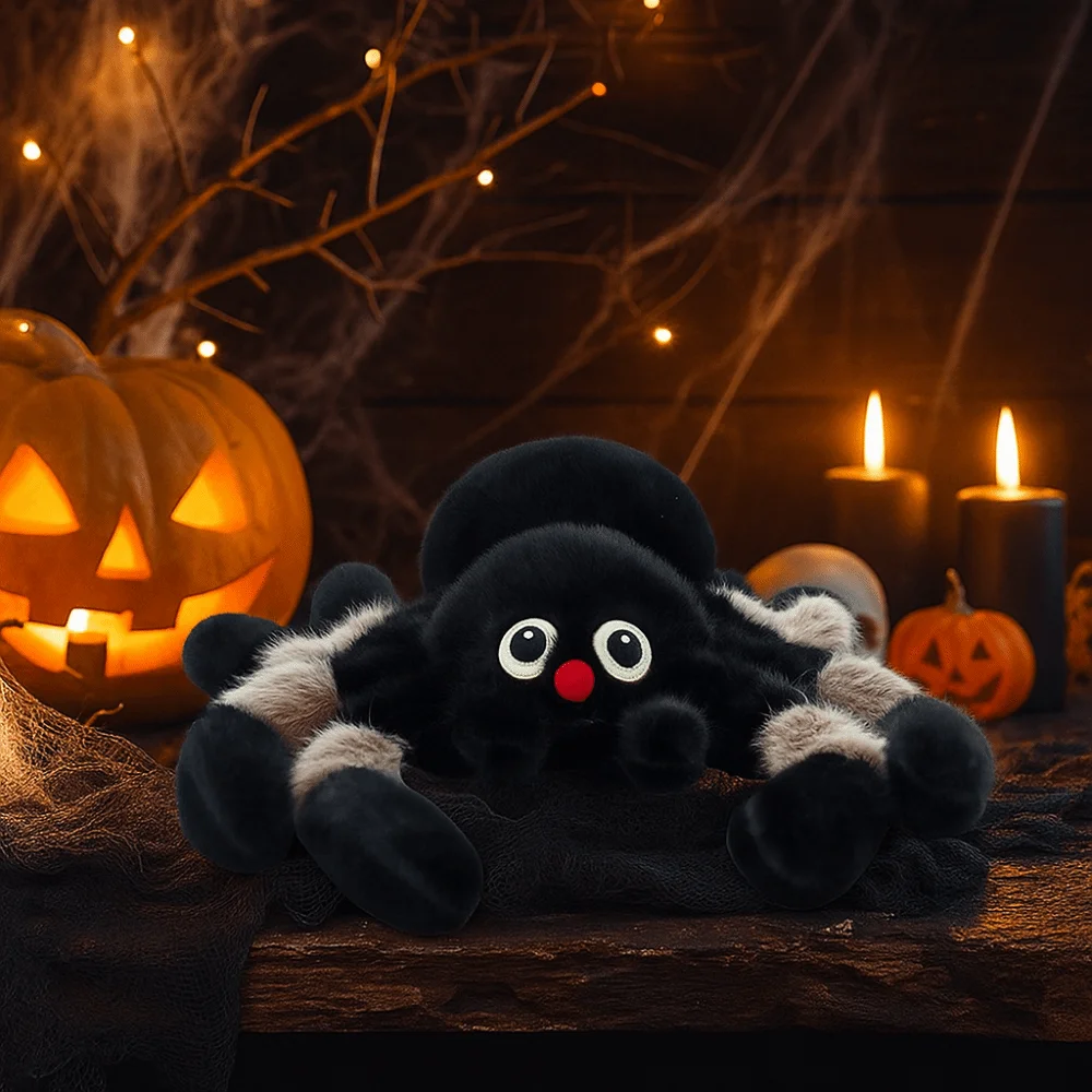 Holloween décor coloré oeil araignée en peluche poupée moelleux Simulation araignée en peluche Animal jouet confortable interactif