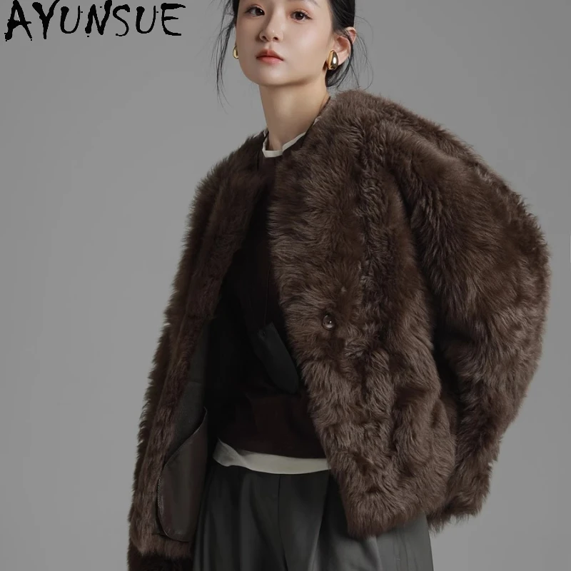 AYUNSUE سترة جلدية حقيقية حقيقية جواكت شتوية 2025 معطف فرو من جلد الغنم الطبيعي النساء الملابس الفاخرة الإناث شوبانا Жenskয়া