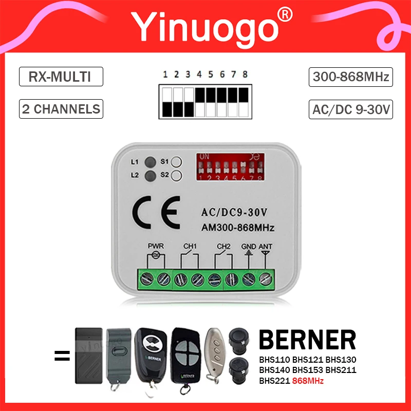 RX-MULTI Receiver Garage Door Controller 9V-30V For BERNER BHS121 BHS130 BHS140 BHS153 BHS211 BHS221 868MHz Remote Control