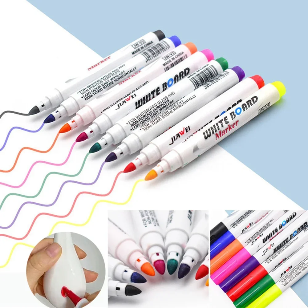 8-12 Pcs Magical Water Painting Pen Whiteboard Markers Floating Water Drawing Colorful Mark Pen Montessori Early Education Toy