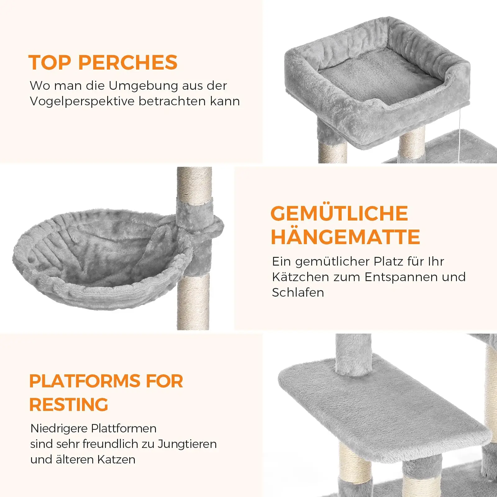 عمود خدش من خشب البلوط والشاي مقاس 100 سم مع 7 أعمدة بيت قطط وأرجوحة ثابتة مع حماية من البقشيش