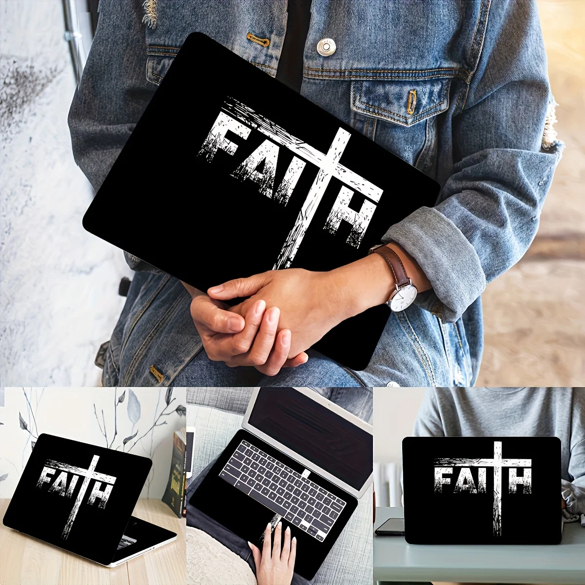 

2Pcs Faith Slogan Laptop Skin - Durable Vinyl Alcohol, Scratch Resistant and Waterproof, Easy Peel Paste Traceless Sticker