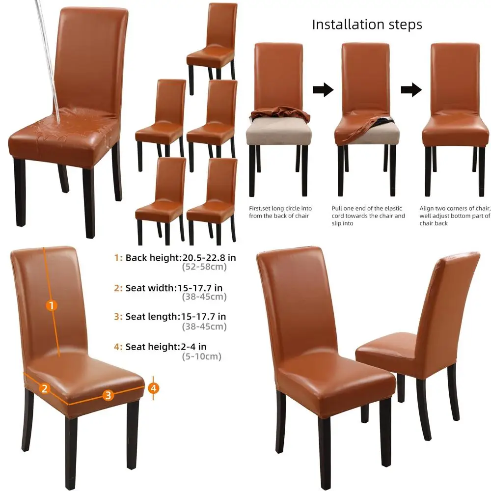 

Водонепроницаемые и маслостойкие чехлы для обеденных стульев из искусственной кожи, эластичные защитные чехлы (светло-коричневые, 6 шт.)