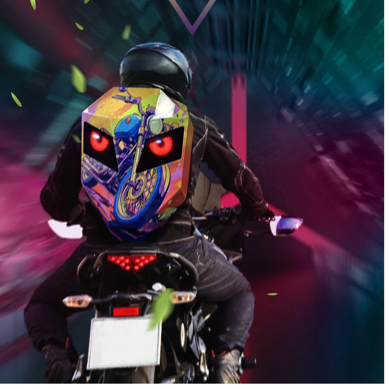 

Rider Motorcycle LED Backpack Light Bluetooth School Bag Hardshell Motorcycle Riding Full Helmet Backpacks Rugzak