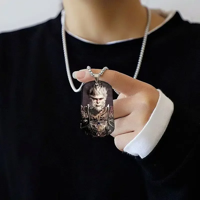 Stainless Steel Hang Tag Pendant Black Mythical Sun Wukong Trendy  Simple Sky Saint Chain Necklacefor Women Jewelry Girl Gift
