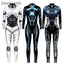 Zawaland Halloween Punk Steampunk Robot Machine 3D Printed Cosplay Costumes Punk Jumpsuit Zentai Women Bodysuit Fancy Dress