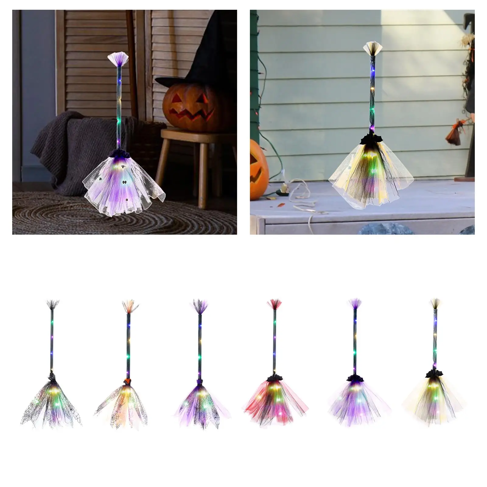 Halloween Lighted Witch Broom Costume Accessory 65cm Long Decorative Home Decor