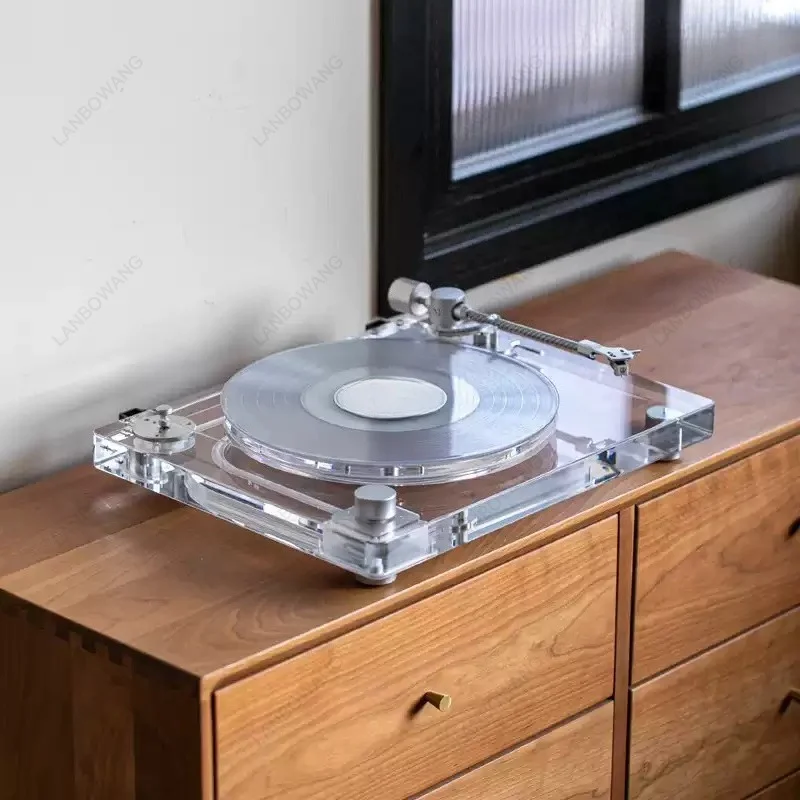 New Acrylic Transparent Turntable Platter, Adjustable Pressure Tonearm Base with BT/RCA/Optical Output for Vinyl Record Player