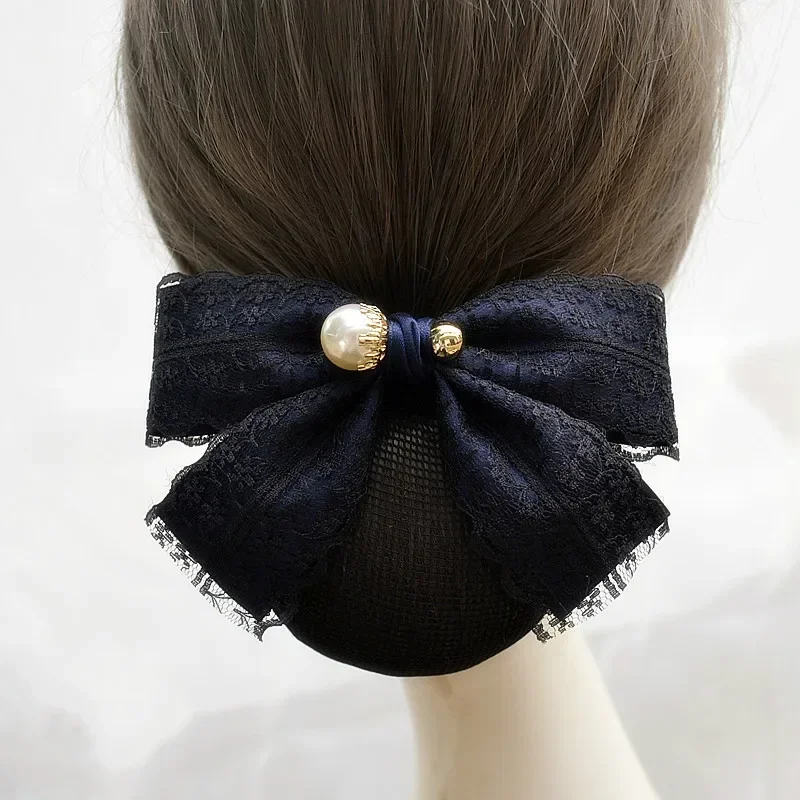 New Arrival Ribbon Bow Barrtte Hairpins Fabric Lace Pearl Bun Hair Clips Cover Snood Net Satin Hair Accessories for Women