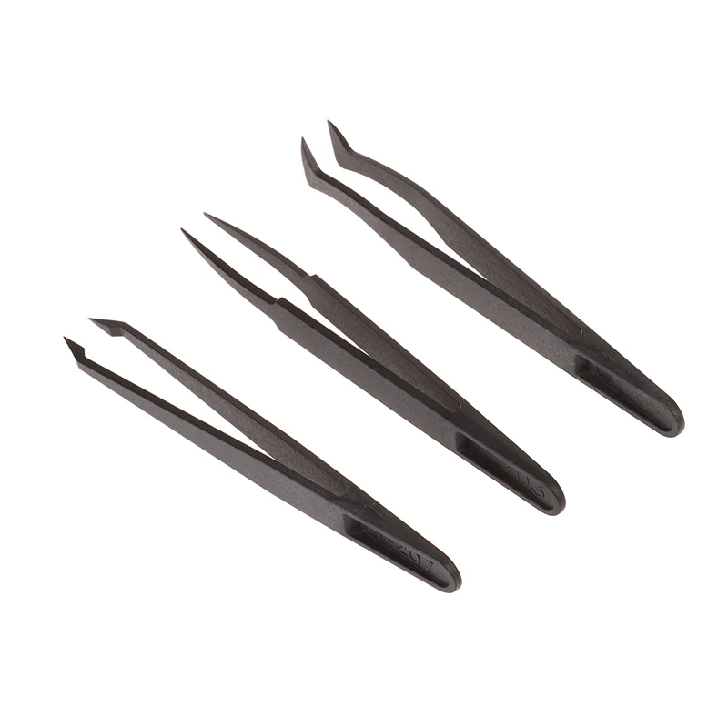 1PC Watch Repair Tool Antistatic Carbon Fiber Tweezer Straight Elbow Plastic Handle Installation Work Tweezer For Watchmaker New