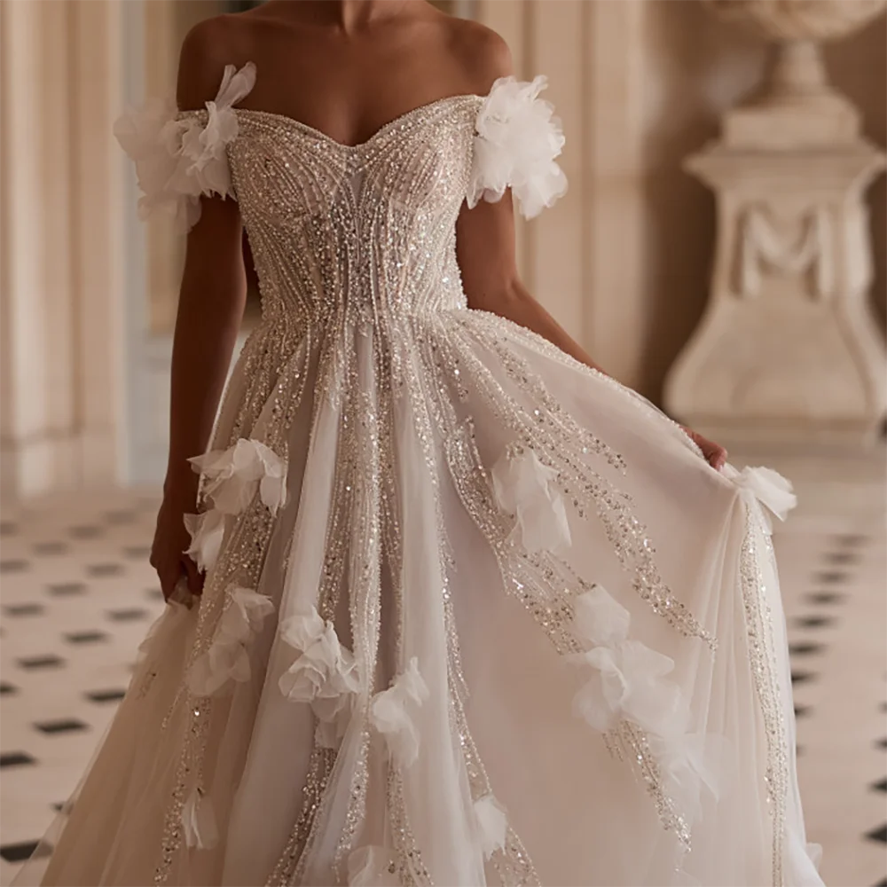 Vestidos de novia elegantes con hombros descubiertos, sin mangas, corte en A, personalizados