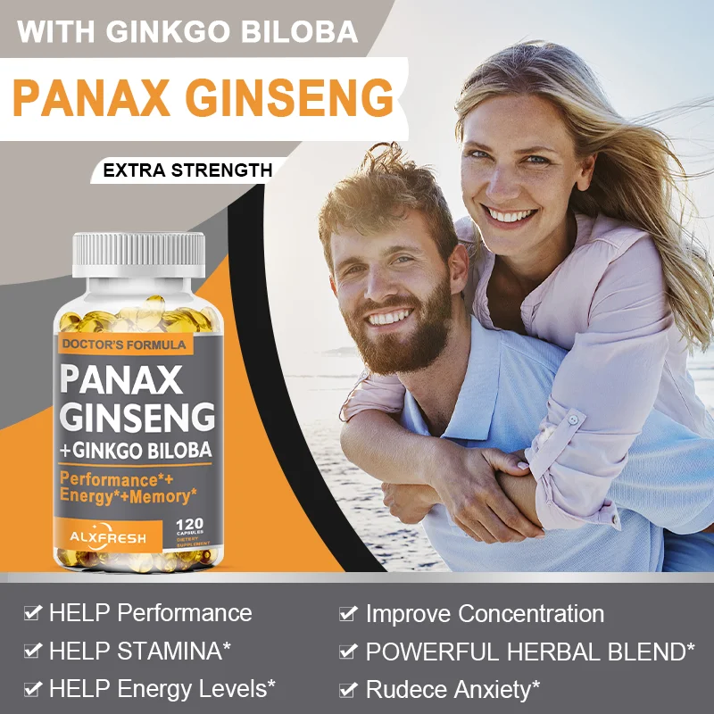 Alxfresh roter Panax Ginseng 500mg Ginkgo Biloba mg Ashwagandha für Energie, Stärke Nahrungs ergänzungs mittel für Männer und Gesundheit