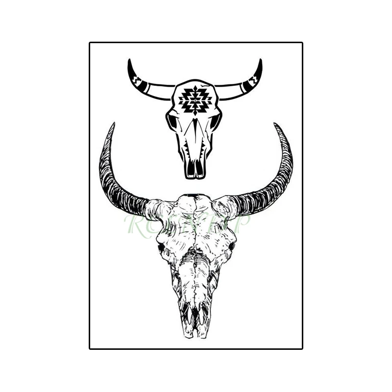 Waterproof Temporary Tattoo Sticker Bull Cow Goat Horn Totem Fake Tatto Flash Tatoo Small Size Design Art for Kids Men Women