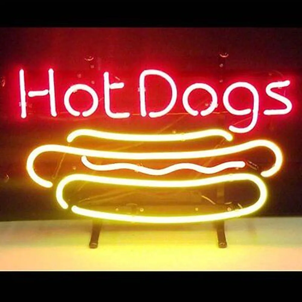 

Hot Dogs Neon Light Sign Custom Handmade Real Glass Tube Fast Food Store Restaurant Advertise Room Decor Display Lamp 17"X14"