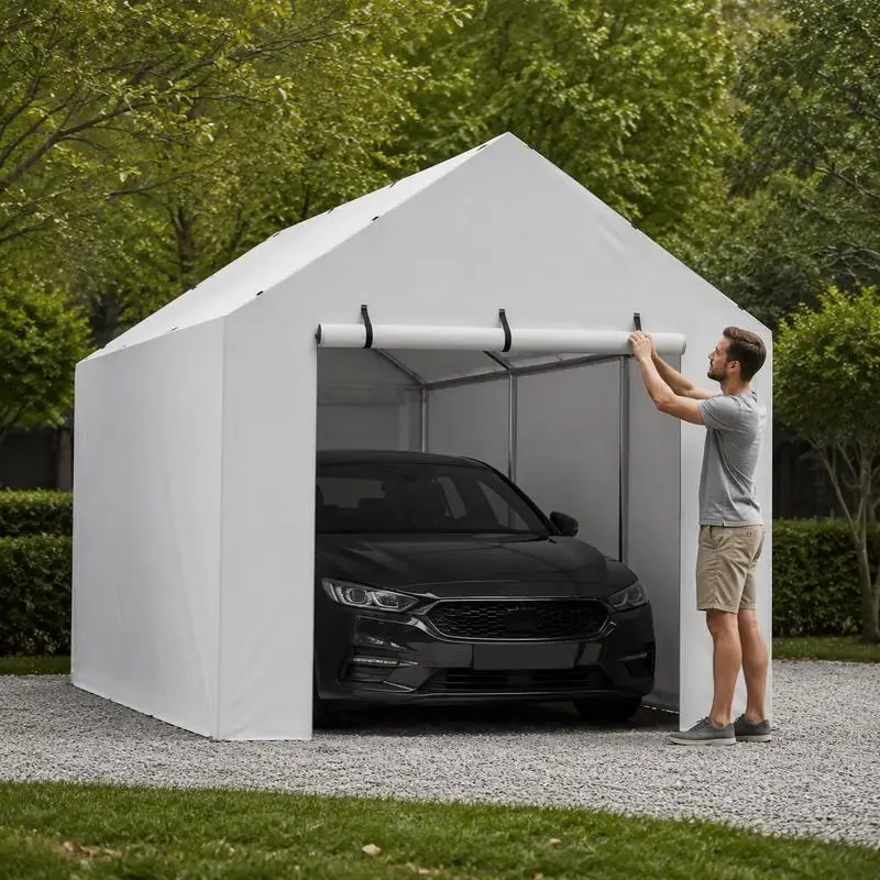 Ersatzabdeckung für Carport-Vordach, Produktabmessungen: 20 x 10 x 6 cm, strapazierfähige gewebte PE-Kunststoffplane mit Aluminiumösen, einfache Installation mit elastischen Seilen, Schutz