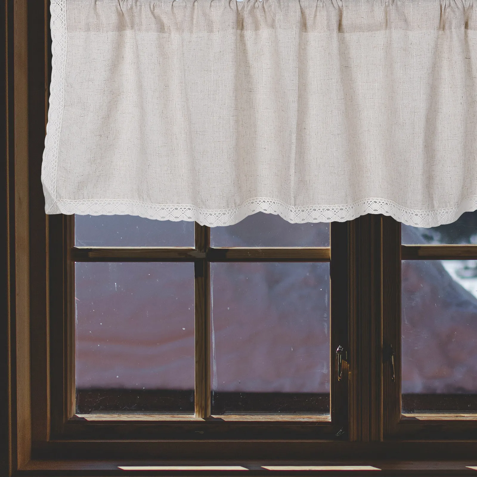 Rustic Linen Window Valance Farmhouse Short Curtain for Kitchen Cafe Bathroom Home Decor