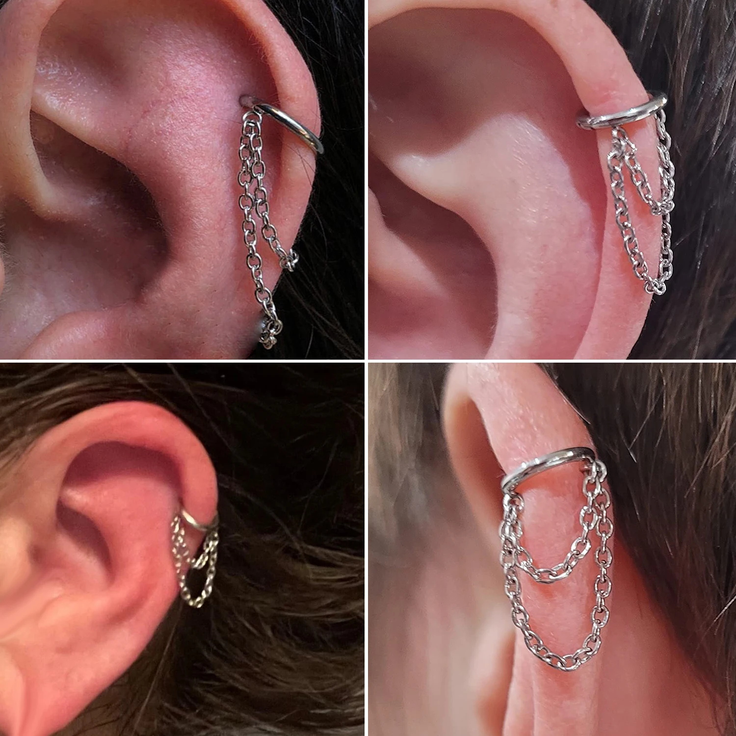 16G Surgical Steel Cartilage Hoop Helix Piercing Jewelry with Chain Dangle Earrings for Women Girls