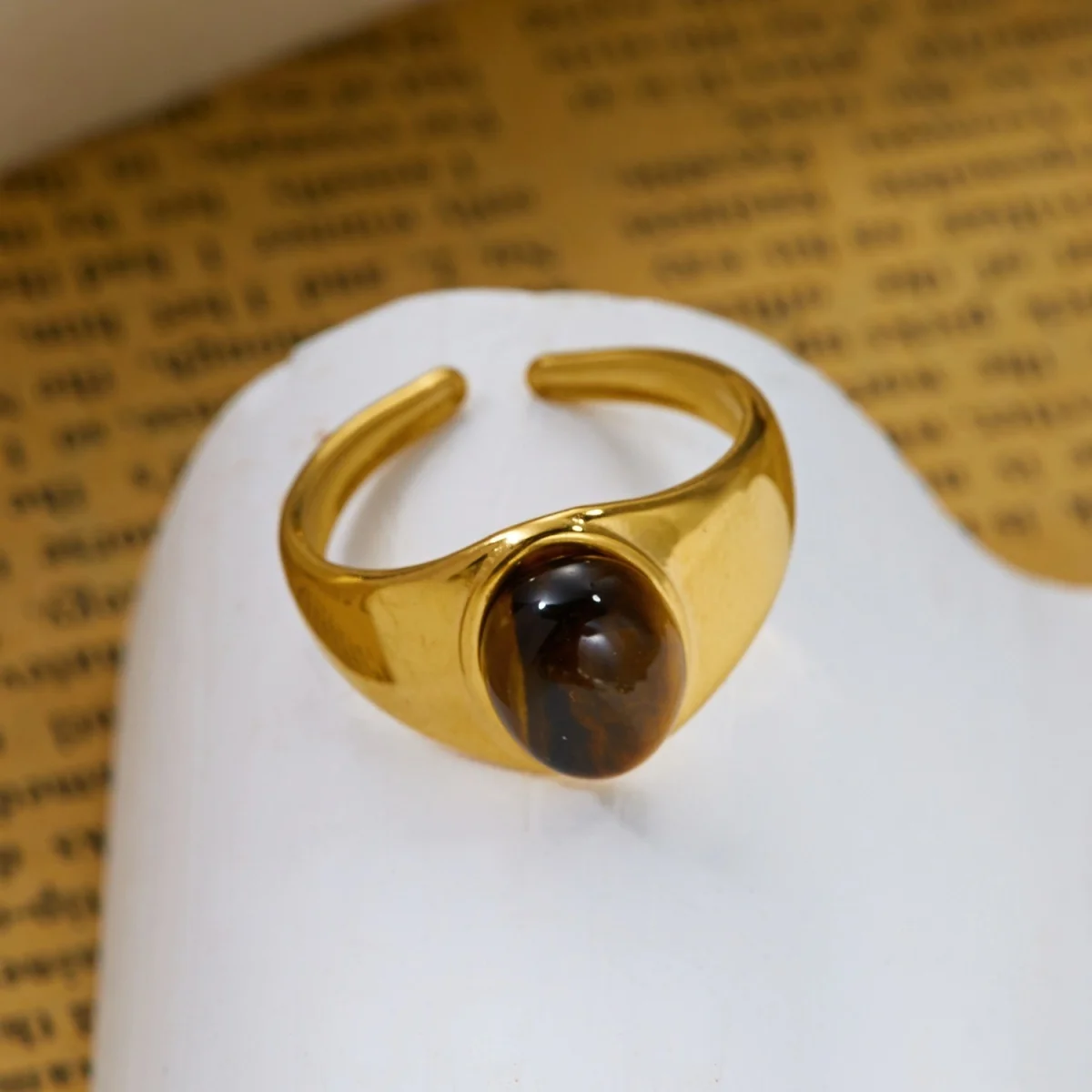 Retro-Tigeraugen-Naturstein-Oval-Sonnenringe, stapelbar, für Damen und Herren, Edelstahl, Zirkonia, Wickelring, Streifen-Fingerring, Schmuck – Detail 15