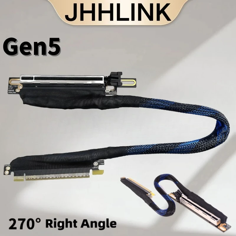 Gen5 270°  PCIe 5.0 x16 Riser Cable PCI-E GPU High Speed Silver-plated Lossless Server Extension Cord for RTX 5090 Graphics Card