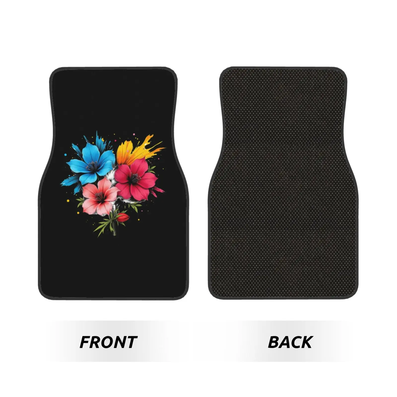 Natural Colorful Flower Print 4pcs Car Floor Mats Set of 4pcs Non-Slip Absorbent Polyester Foot Mats Auto Interior Accessories