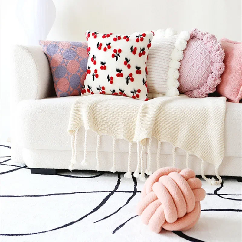 

Pillowcase Twist Knitting Square Cushion Chair Sofa Waist Pillow Plush Cushion Pink Cute Throw Pillow Bench Seat Cushion Covers