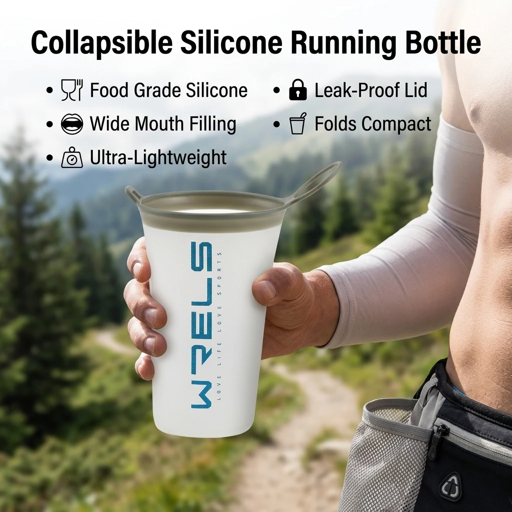Portable Water Bottle Collapsible Silicone Flask for Running Hiking Leakproof Lightweight Hydration Gear