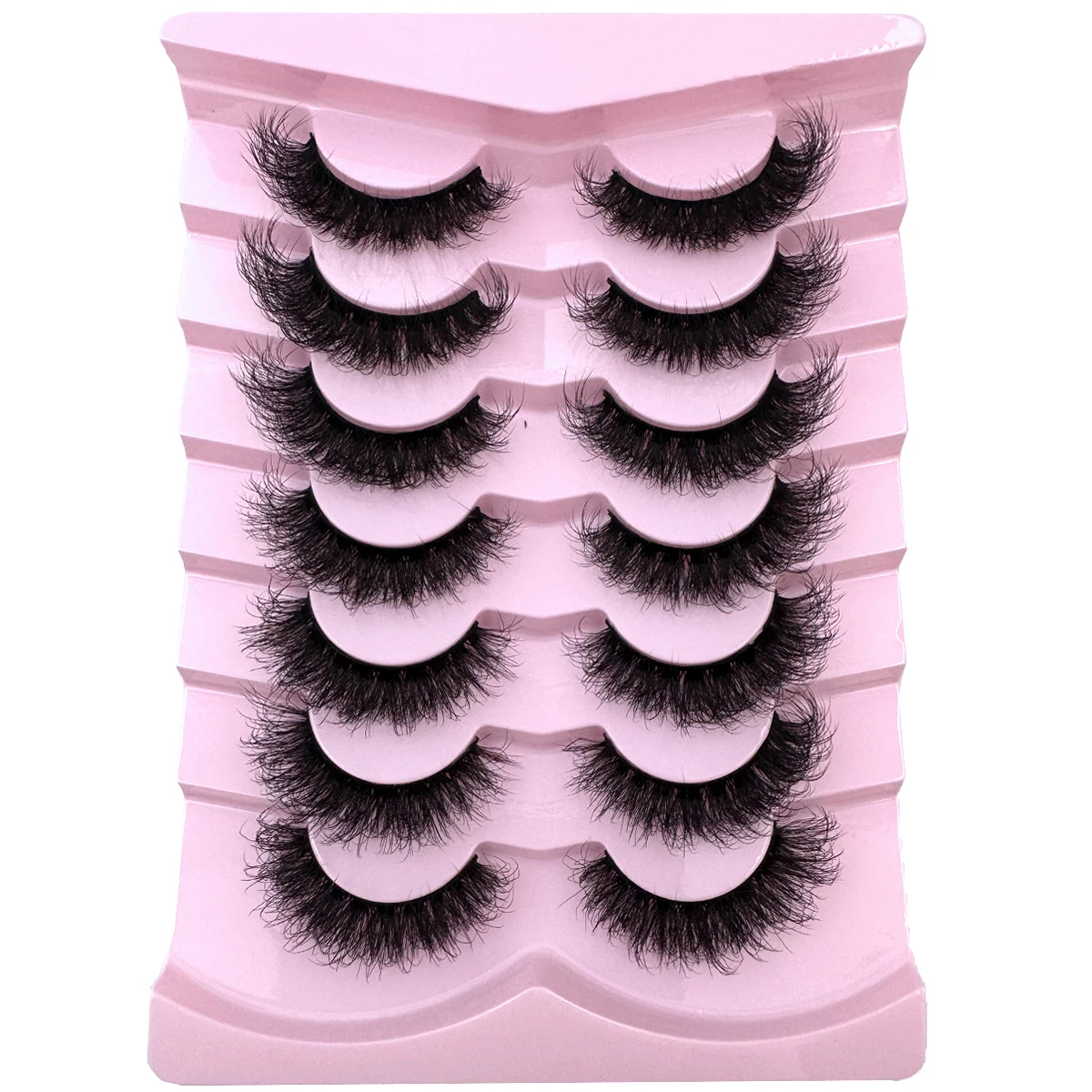 7ペアのDロールふわふわロール、ドラマティックで乱雑なつけまつげ、再利用可能、柔らかく快適な漫画の猫目まつげ