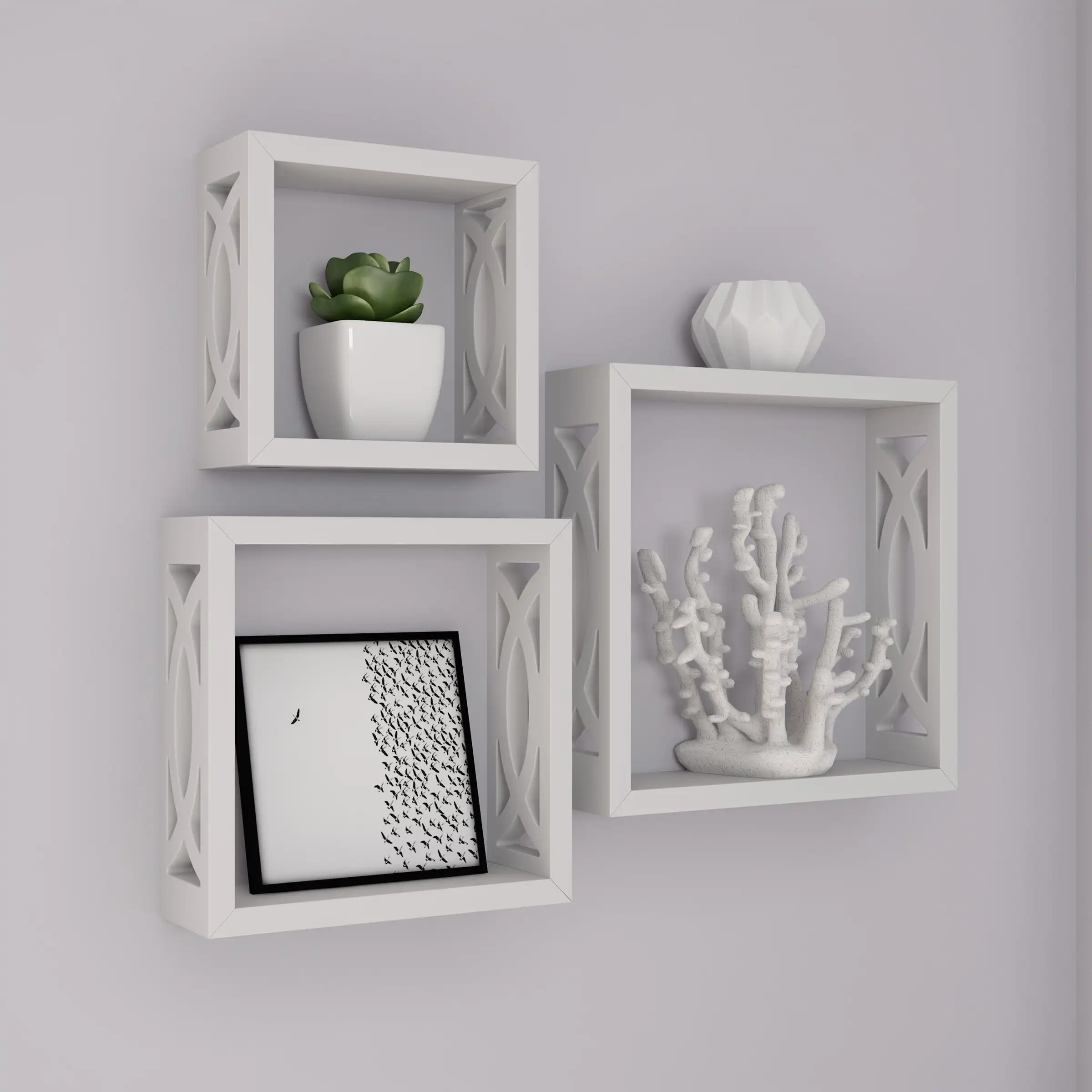 Floating Shelves- Open Cube Wall Shelf Set with Hidden Brackets, 3 Sizes to Display Decor, Photos, More- Hardware Included