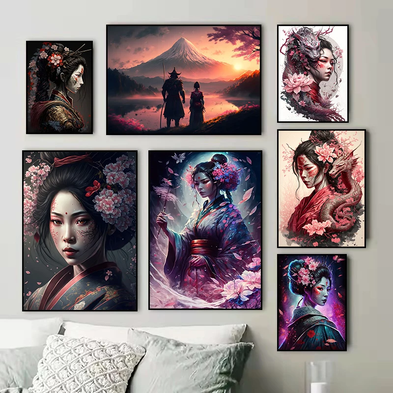 

Japanese Geisha Canvas Paintings Abstract Figure Posters and Prints Wall Art Pictures for Living Room Home Decoration