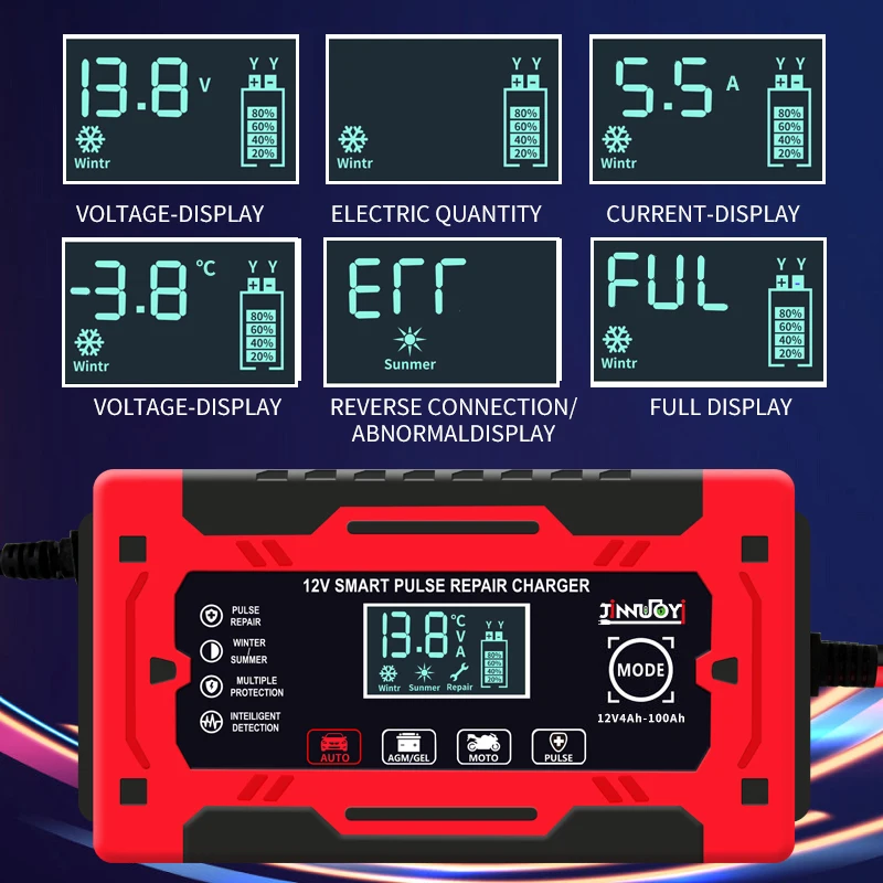 12 v6a Auto Batterie ladegerät Smart LCD Blei-Säure-Ladegerät voll Puls Reparatur Agm Gel Batterie Auto Motorrad Motorboot