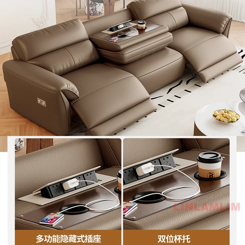 أريكة كرسي حديثة من MINGDIBAO مع طاولة صينية مخفية قابلة للطي ومنفذ USB - أريكة مقسمة من الجلد الطبيعي الإيطالي لغرفة المعيشة #5