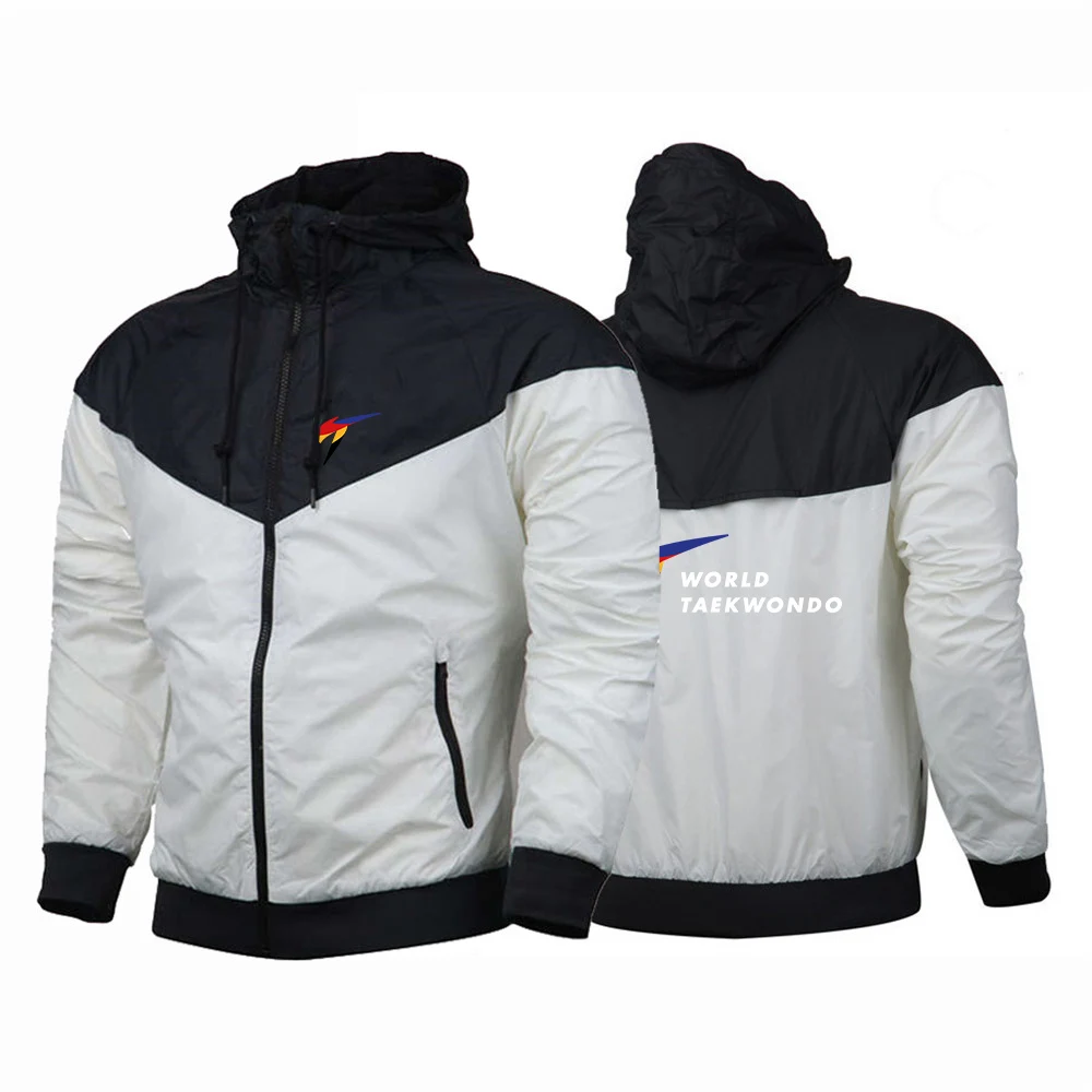 WTF World Taekwondo Federation 2022 Men\'s New Windbreaker Jacket Zip Hooded Outdoor Waterproof Coat Sport Outwear Pullover Tops
