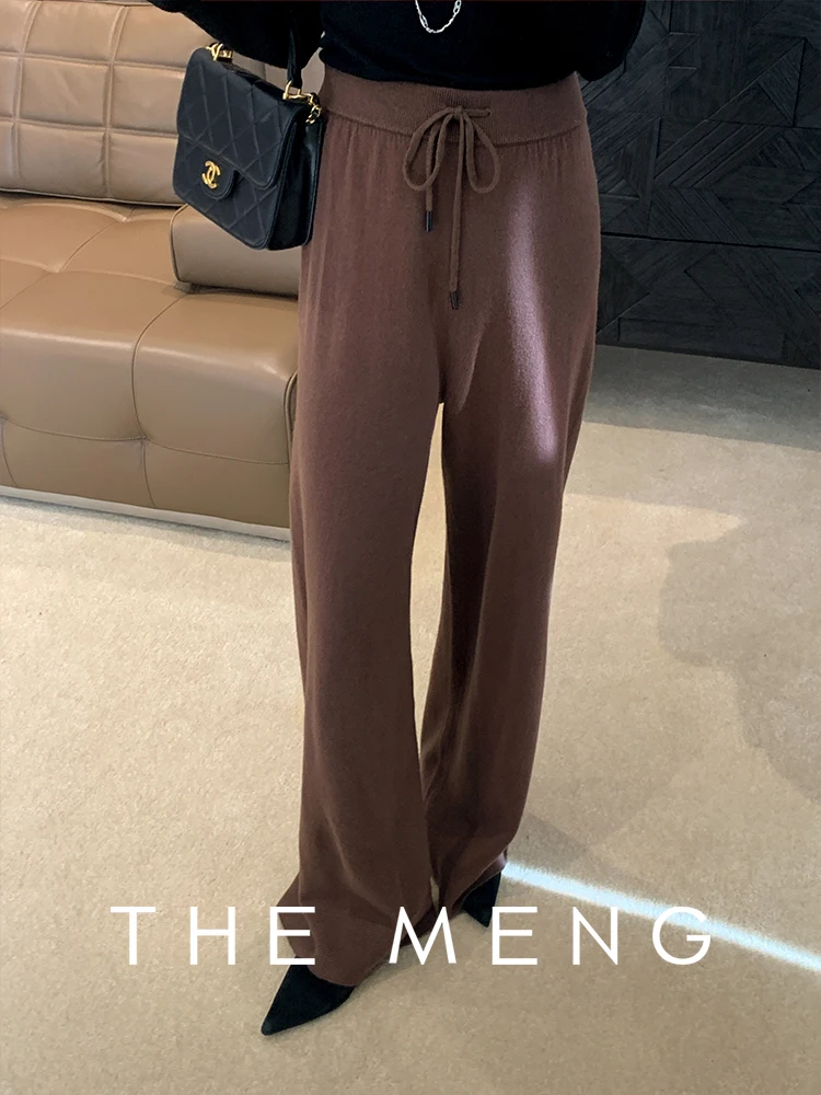 

Женские шерстяные брюки Meng прямого кроя, повседневные, свободные, драпированные, зимние, модные, для офиса, вязаные, элегантные