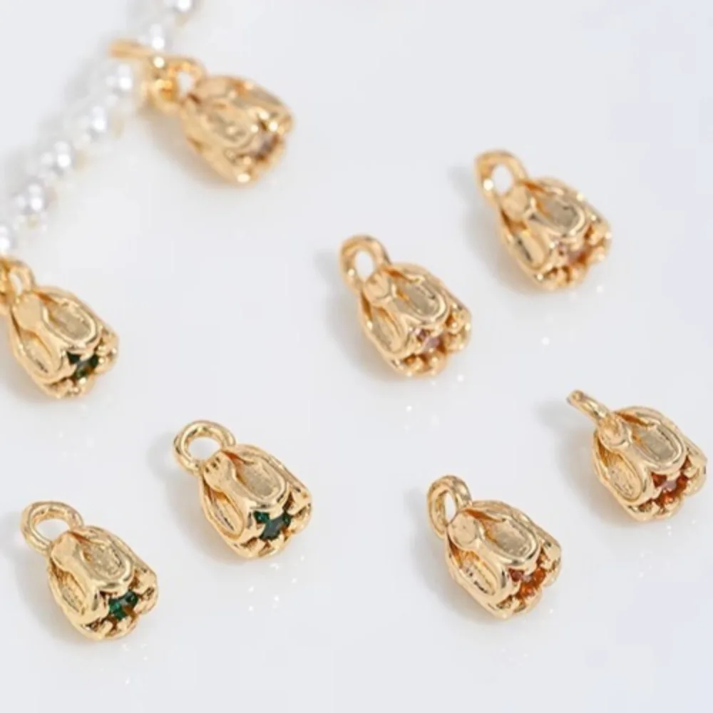 

1Pcs Copper Charms 14K Gold Color Inlaid Color Zirconium Small Bud Pendant Small Lotus Pendant DIY Handmade Jewelry Pendant
