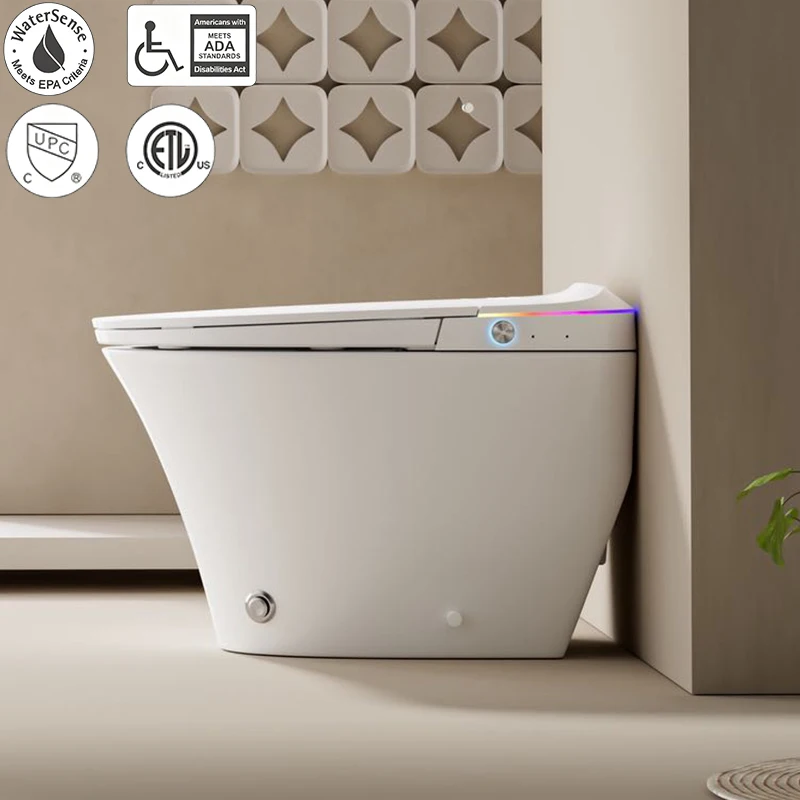 Smart Toilet Ceramic Fully Automatic Flip Cover High-Speed Drying Seat Heating Night Light Included No Water Pressure view 4