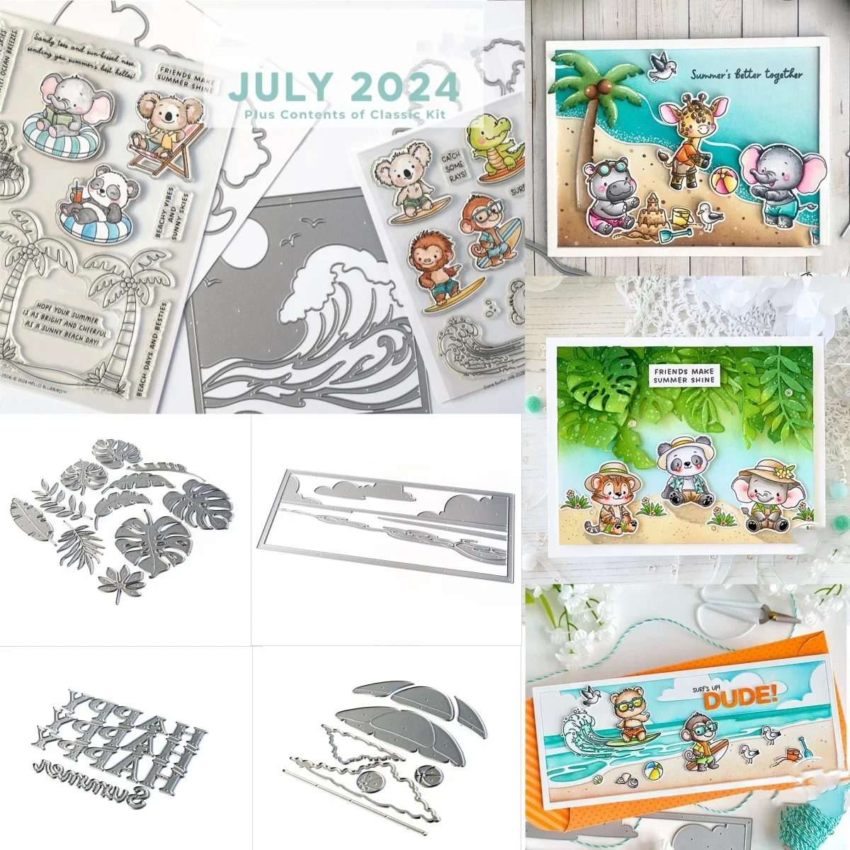 2024 New Tropical Beach Jungle Littles Metal Cutting Dies Clear Stamps DIY Scrapbook Diary Decoration Cut Template Make Card