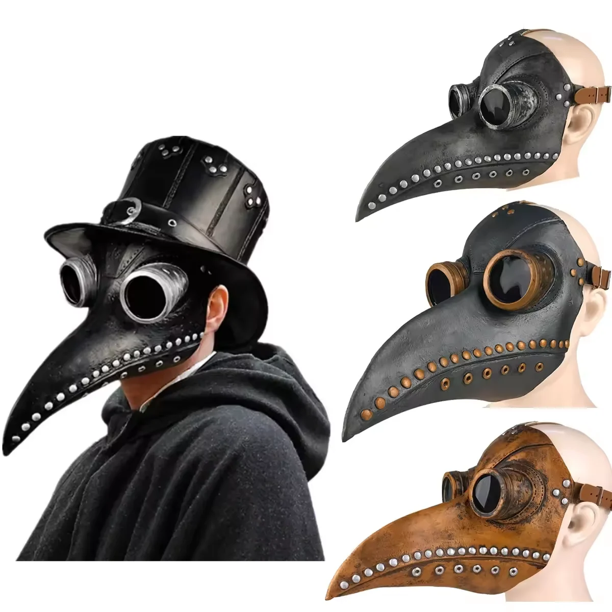 Funny Medieval Steampunk Black Rubber Plague Doctor Bird Mask Latex Punk Cosplay Masks Beak Adult Halloween Event Cosplay  Props
