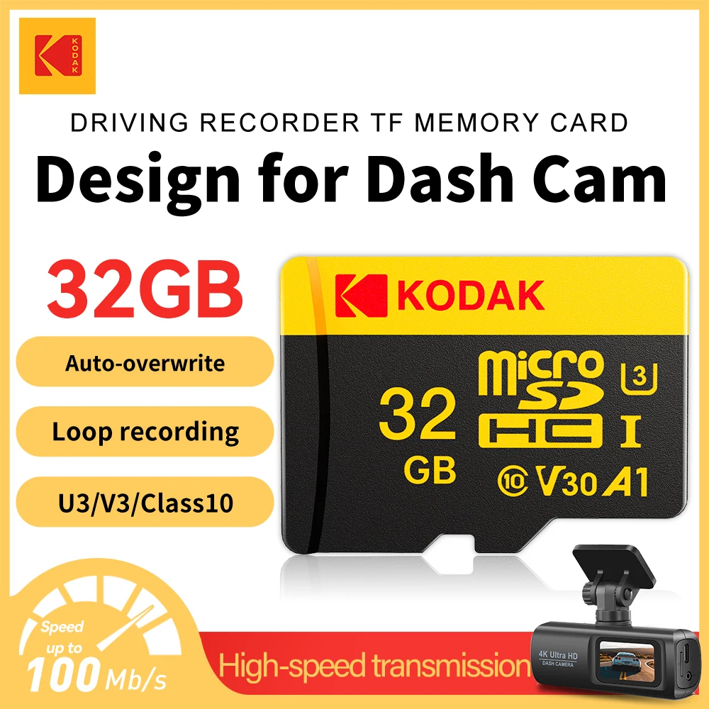 KODAK High Speed Memory Micro SD Card For Driving Recorder 16GB 32GB 64GB 128GB 100MB/s Smooth 4K& Loop Recording Micro SD Cards