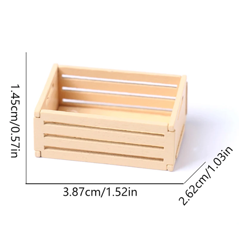 Mini cesta de frutas para casa de muñecas, caja de almacenamiento con marco de madera para frutas, accesorios de juguete, modelo en miniatura, decoración de escenas, 1:12